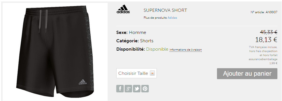 short de sport adidas noir pas cher