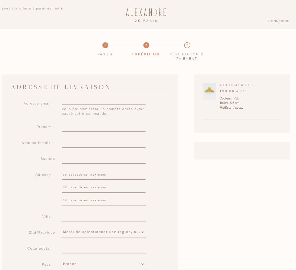 adresse livraison alexandre de paris