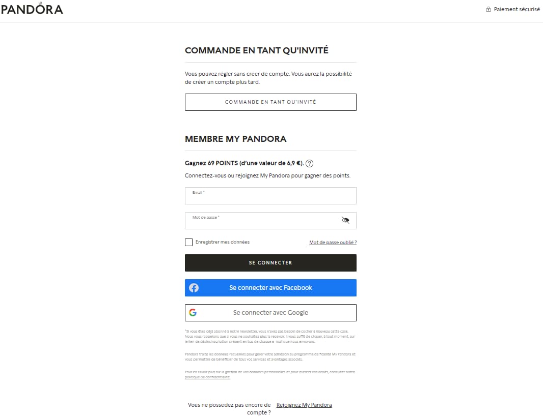 compte client pandora