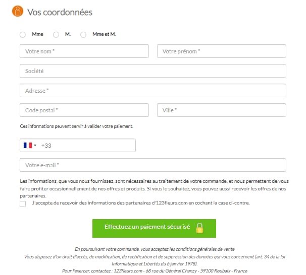 coordonnées 123fleurs