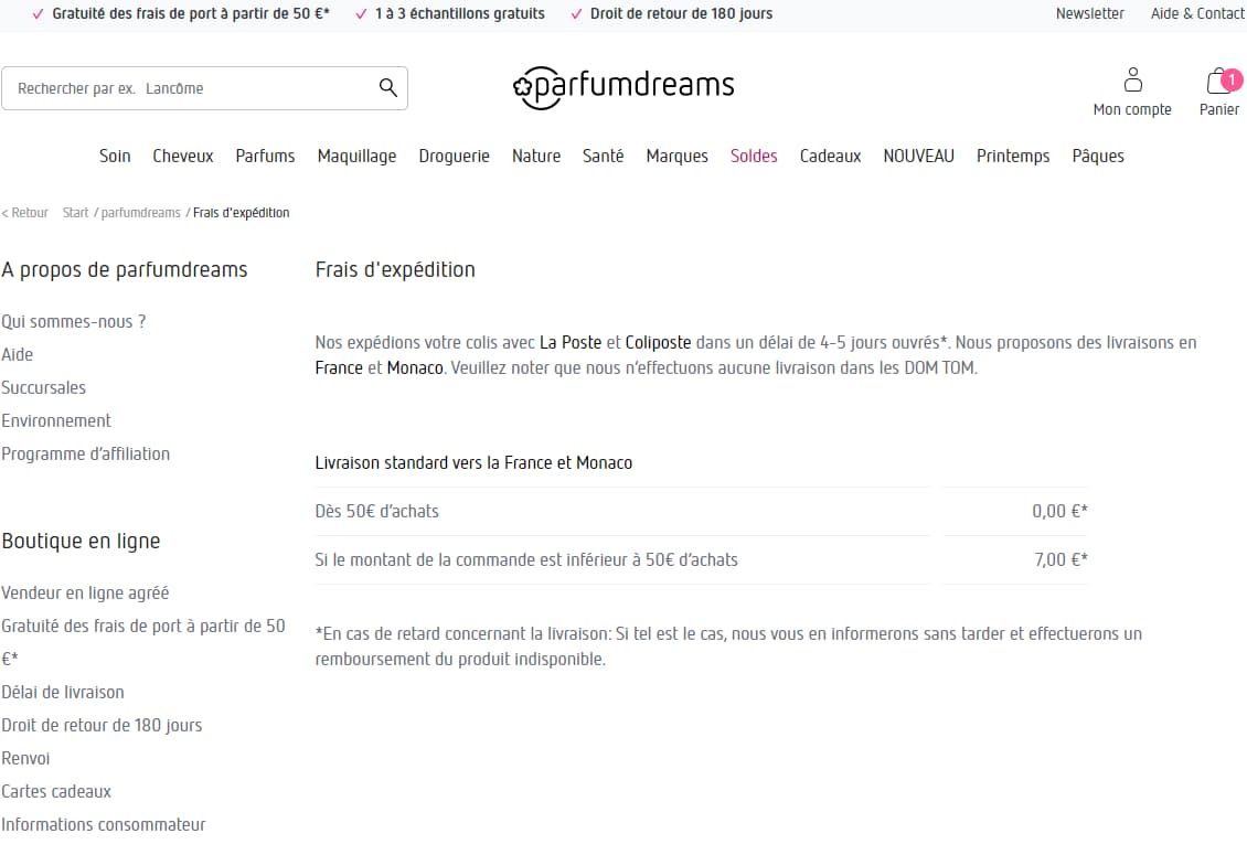 frais livraison parfumdreams