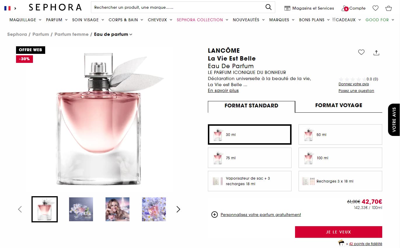 page produit sephora