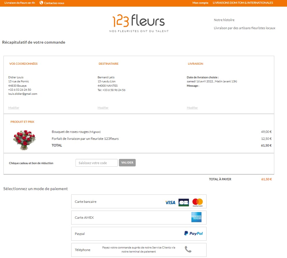 paiement 123fleurs