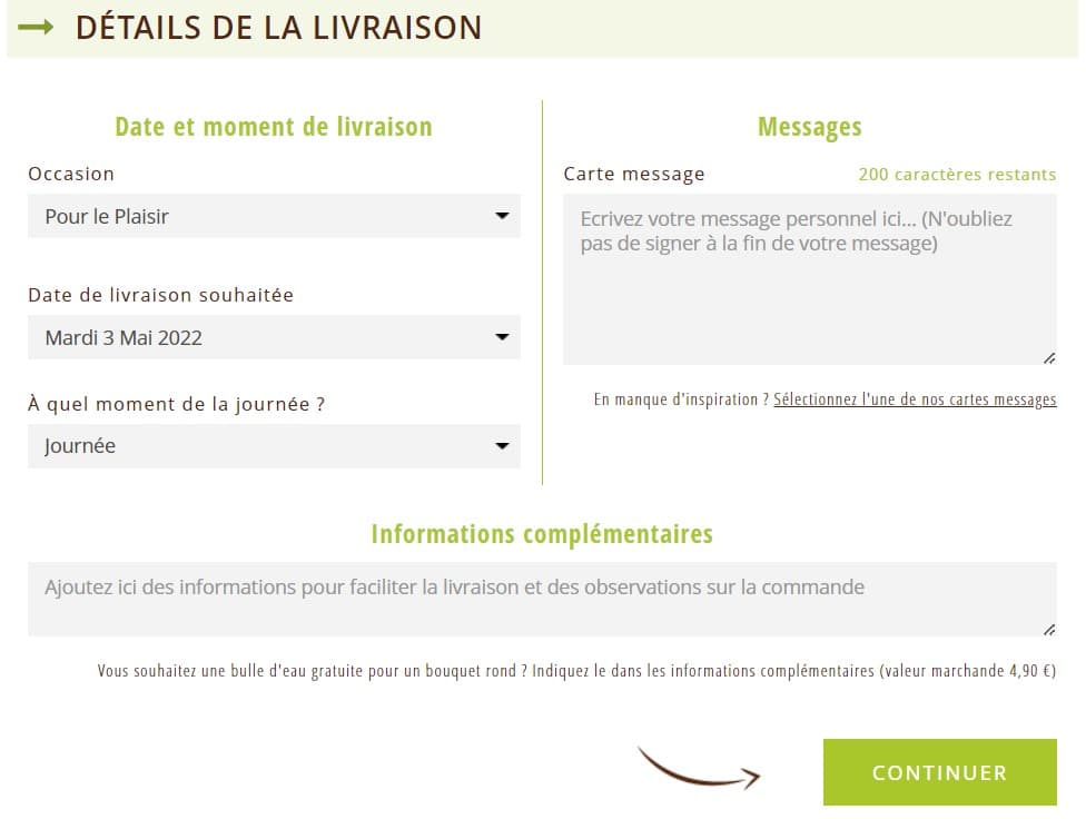 détails de livraison agitateur floral