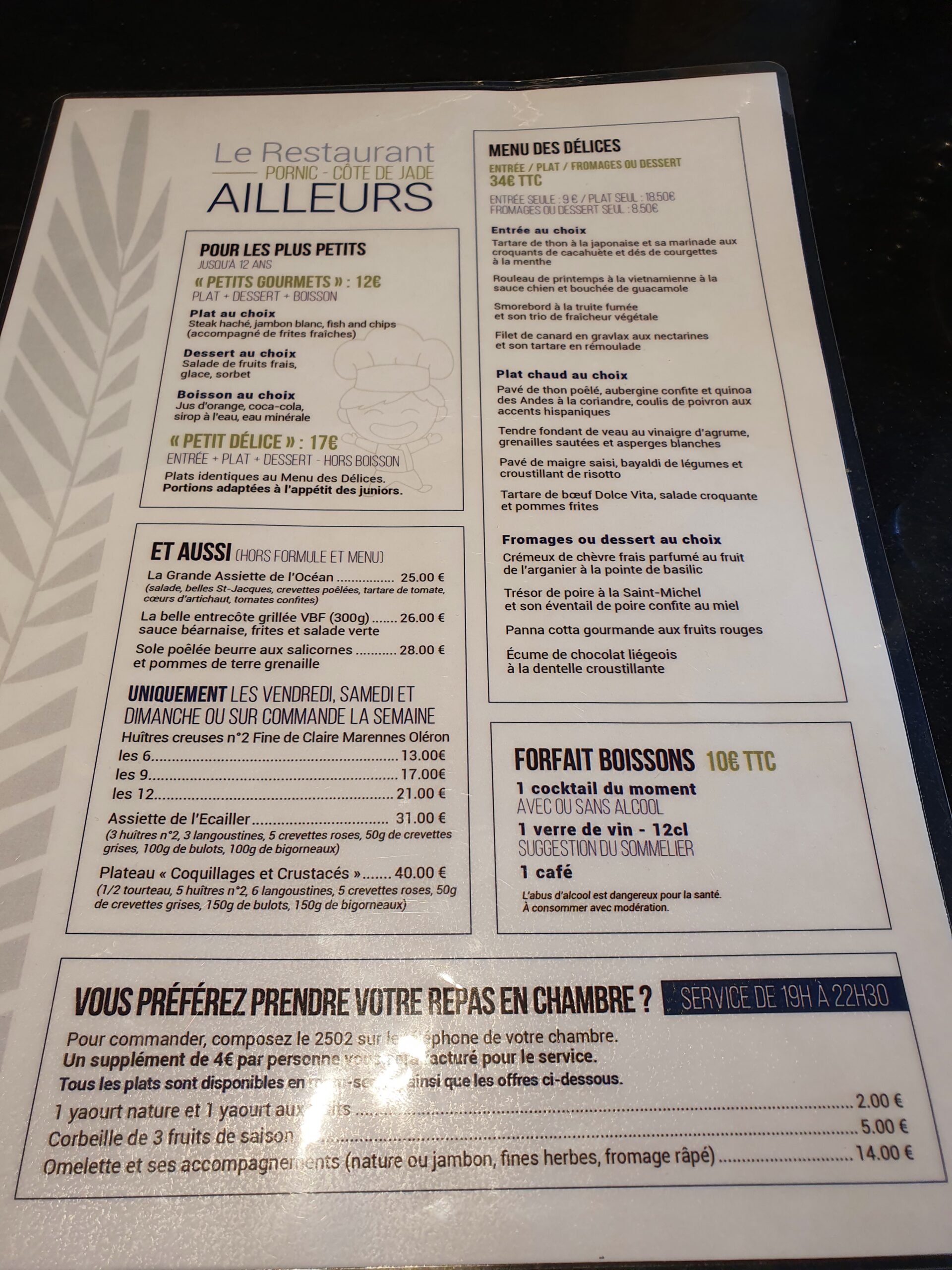 menu restaurant westotel pornic