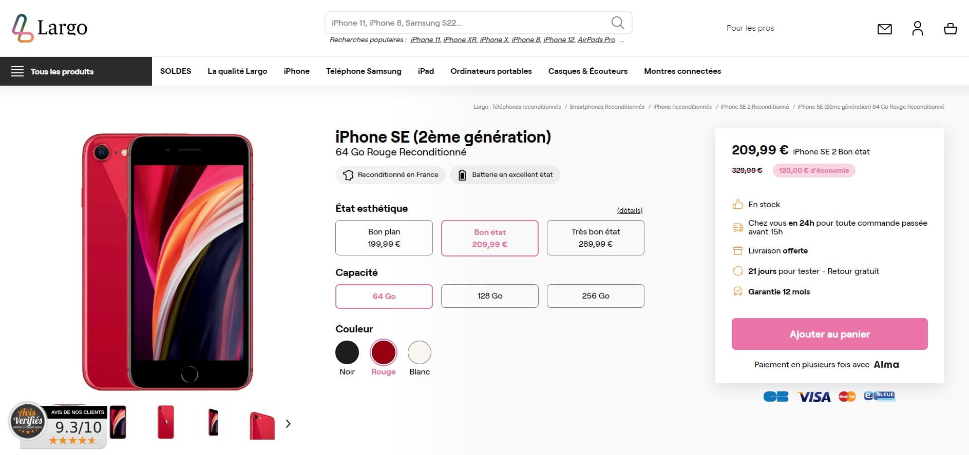 page produit largo.fr