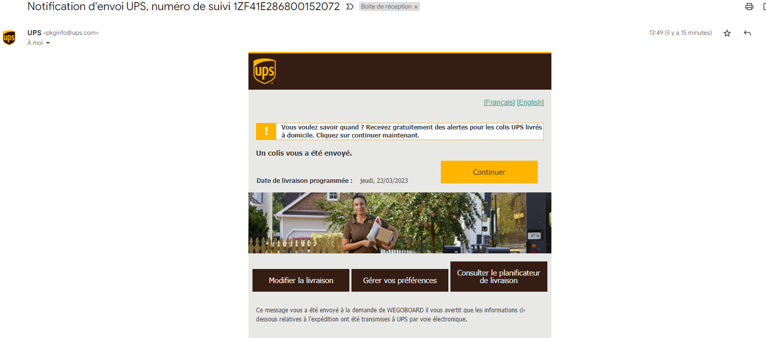 notification envoi ups wegoboard